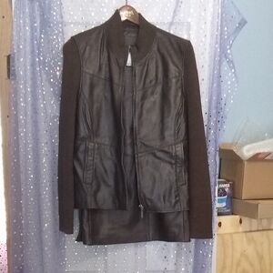 Jaclyn Smith Black Leather Jacket with Knit Sleeves